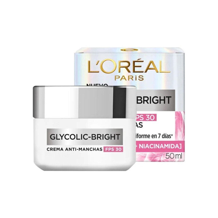 Crema de Día Anti-Manchas Glycolic Bright FPS 30 50 mL - L'Oréal Crema de Día Anti-Manchas Glycolic Bright FPS 30 50 mL - L'Oréal