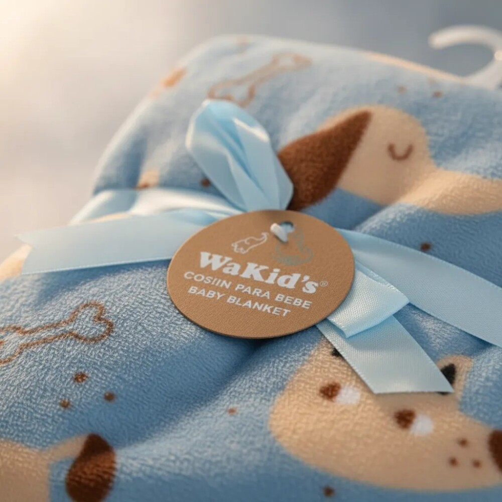 Manta fleece WAKIDS Celeste perritos