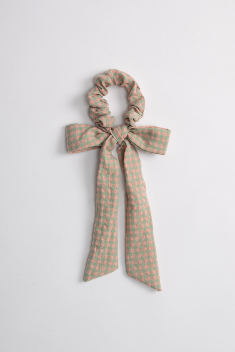 Scrunchie de tela con moña - Verde Y Rosa 