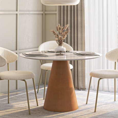 Mesa de Comedor Cone - Redonda con vidrio - 120 Roble y Blanco