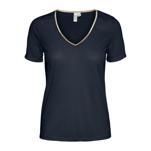 VMKAREN SS GOLD V-NECK TOP JRS BTQ GA Navy Blazer