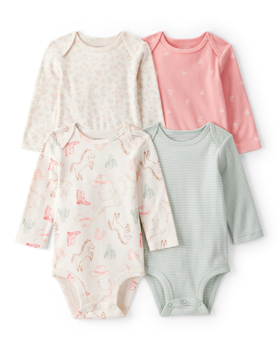 Pack cuatro bodies de algodón, diseño vaqueras 