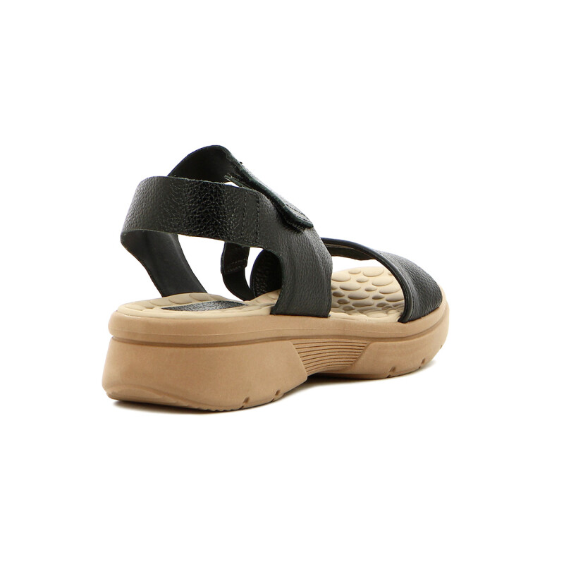 Country Sandalia Mujer Tira Ancha-tira Cruzada C/pulsera Y Velkro Negro