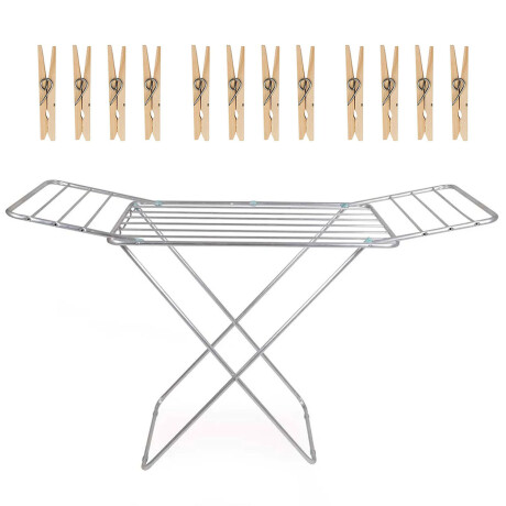 Set Mor Tendedero Extensible Alumin 10.9M Ropa + 12 Palillos Plateado