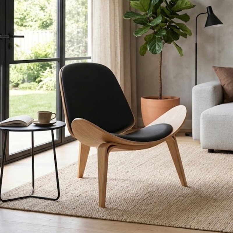 SILLON MADERA BEIGE/NEGRO 90X72X76CM Unica