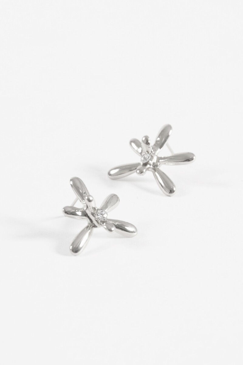 Caravanas flor metal plateado