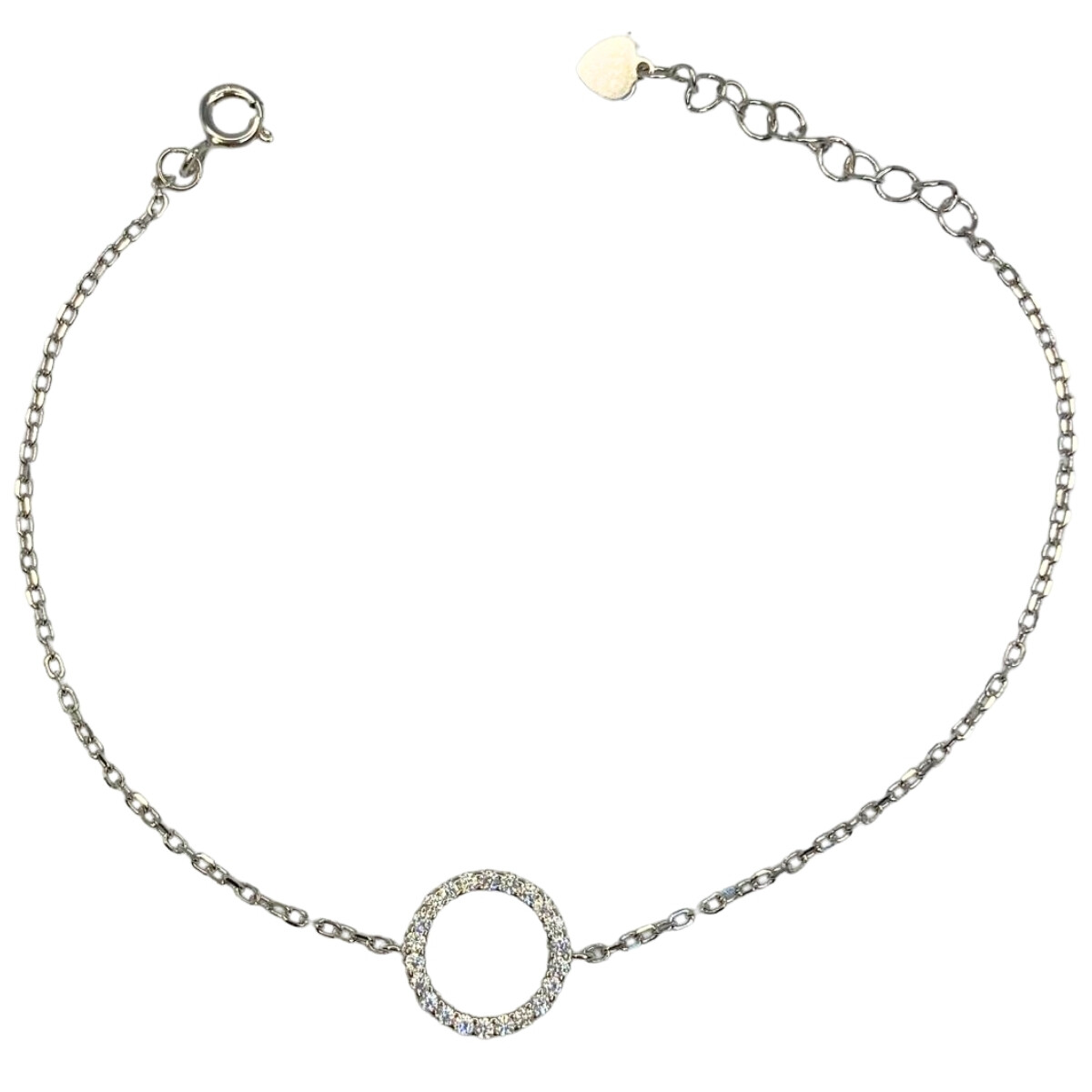 PULSERA DE PLATA CON CIRCULO CON CIRCONIAS ,LARGO 17+3CM 