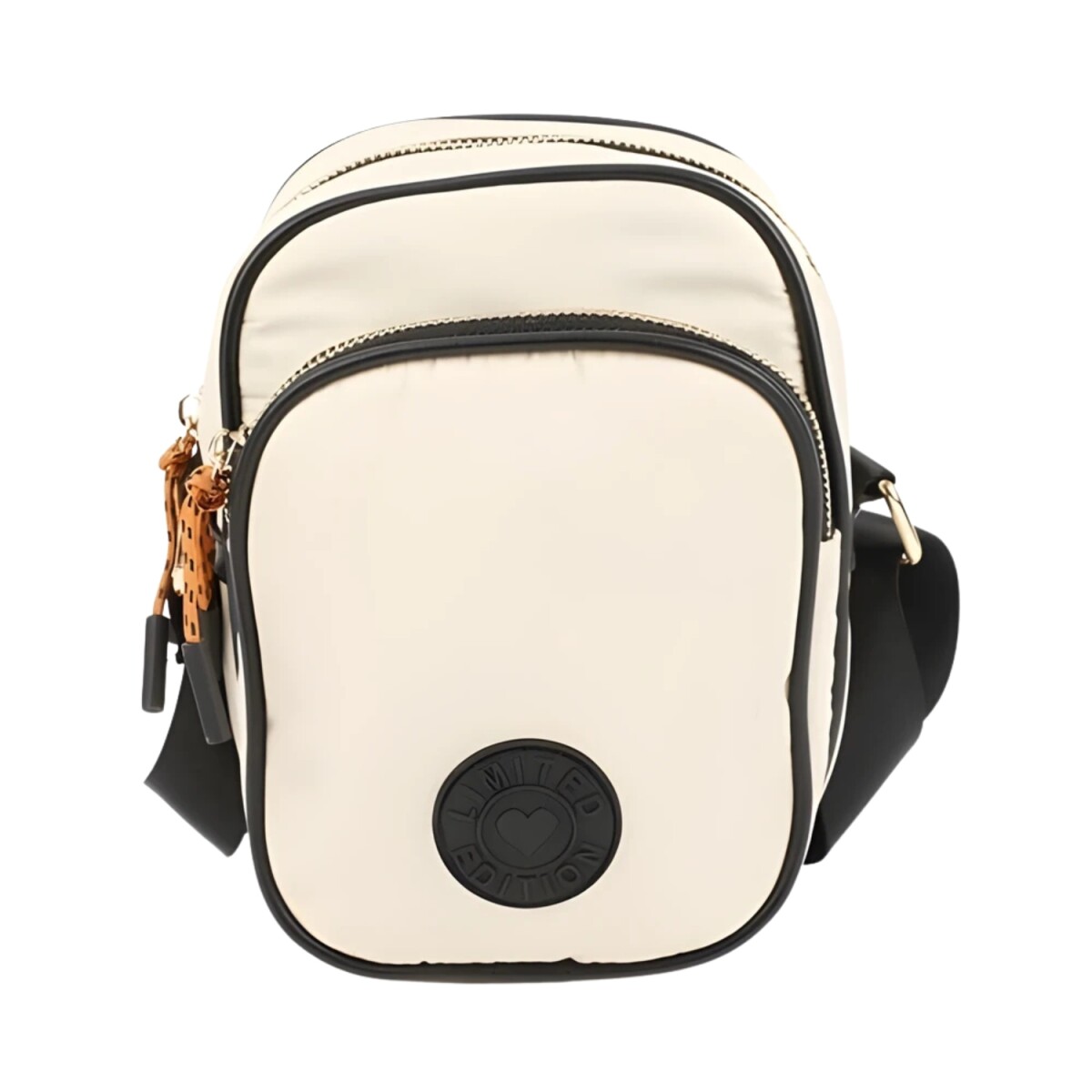 Bandolera mini Canva en nylon con detalles en negro - Blanco 