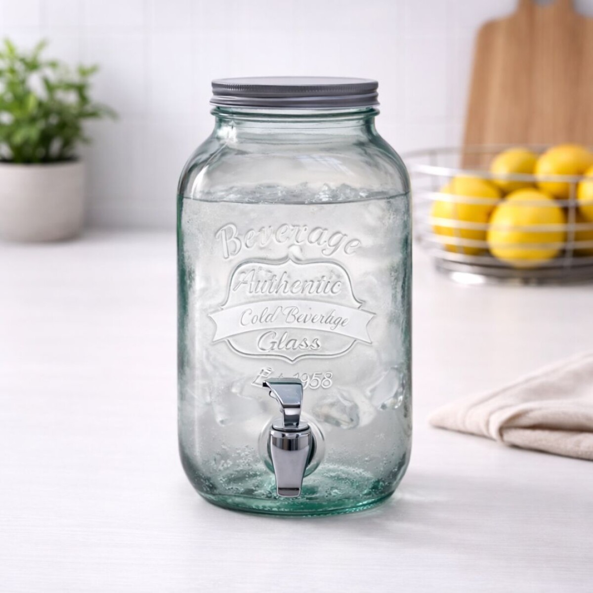 DISPENSADOR BOLLON DE VIDRIO AUTHENTIC CON CANILLA 4 LITROS 