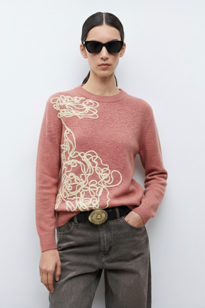 Sweater con bordado rojo melange