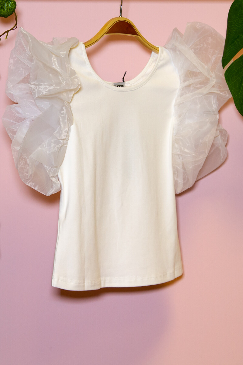 Remera con mangas de organza Blanco