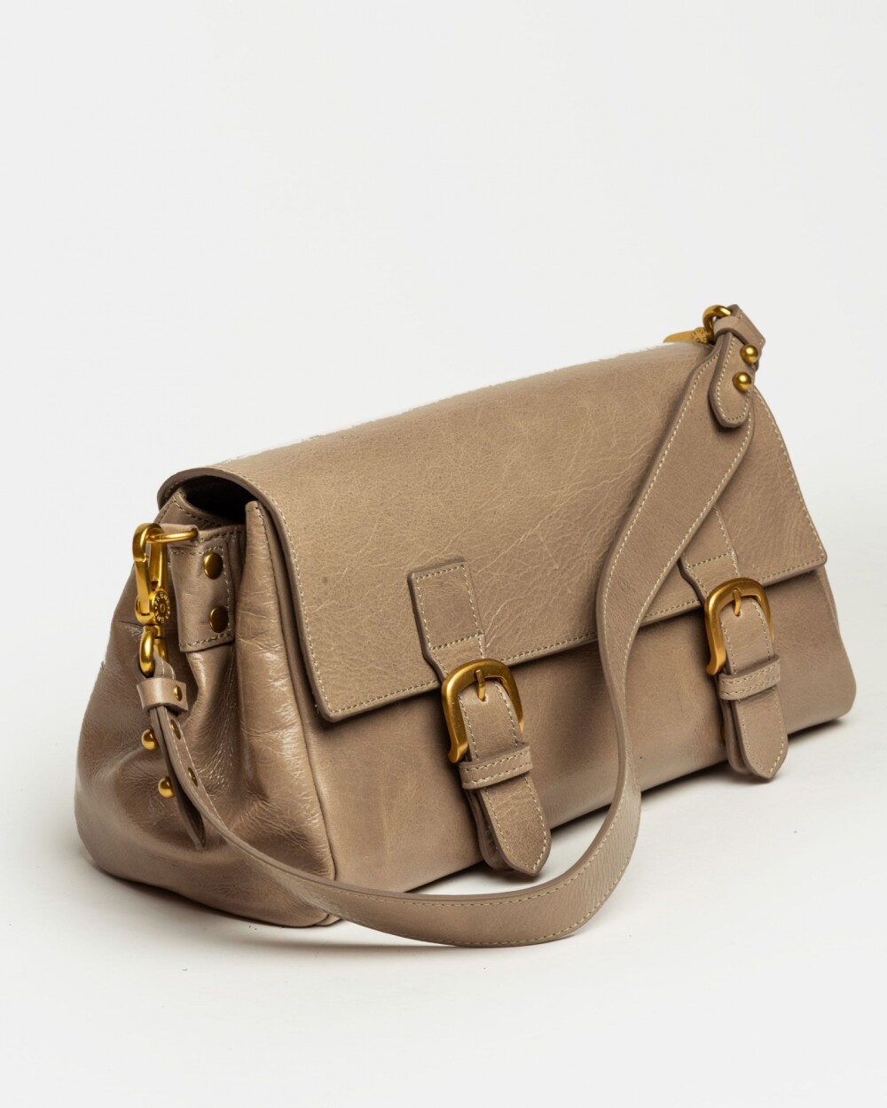 Cartera al hombro Elise en cuero arrugado Taupe