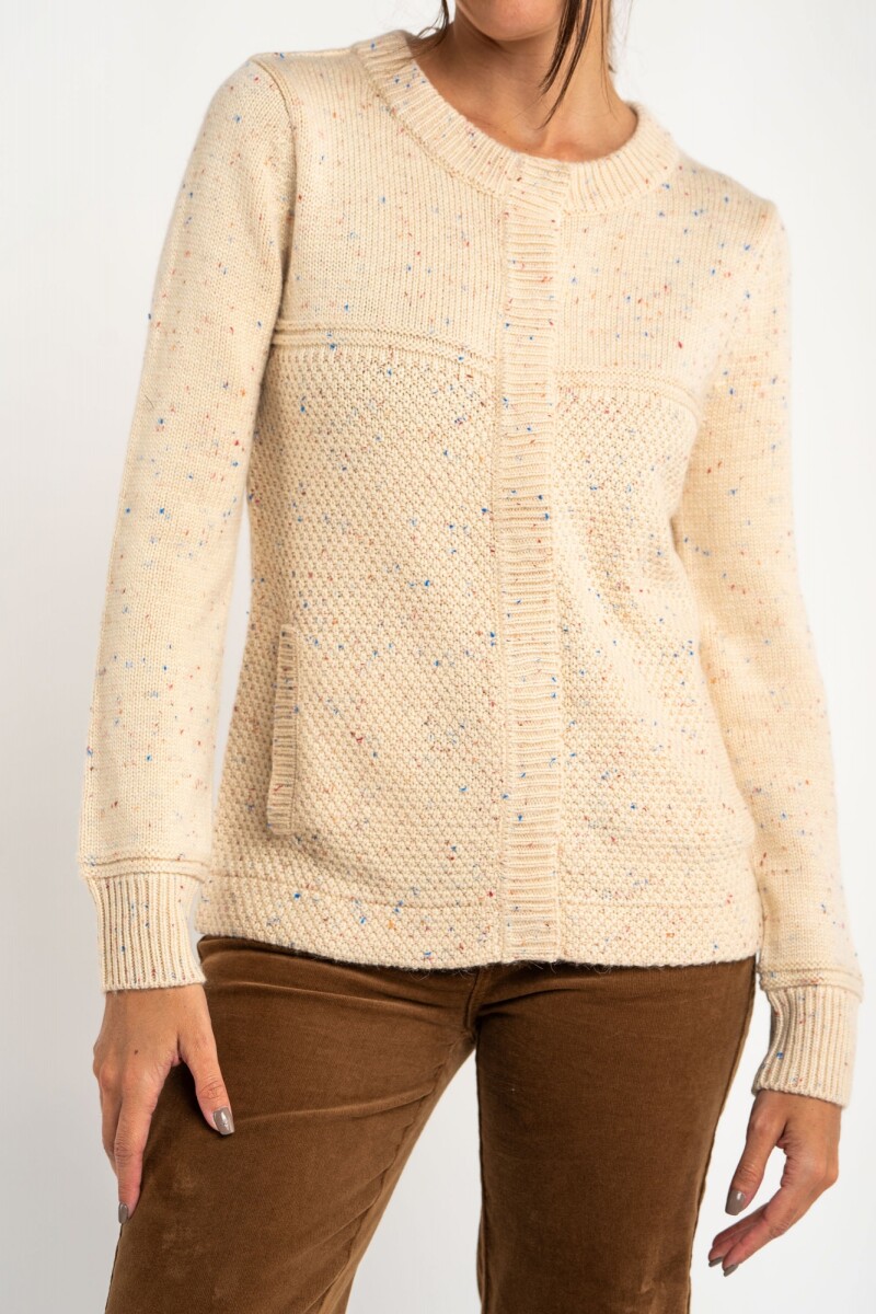 Cardigan Broches Bouttonne Beige Melange