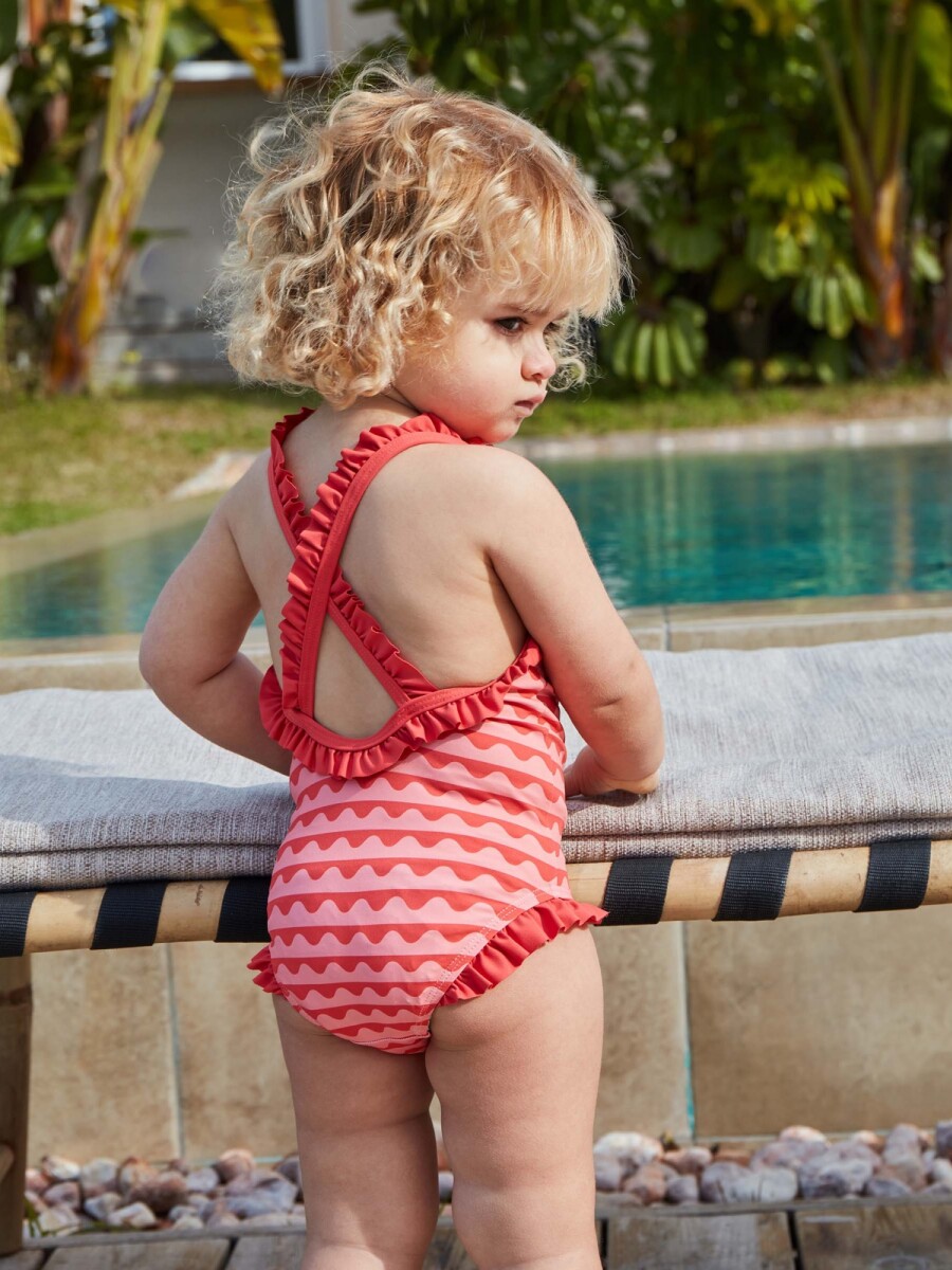 Bañador Estampado De Ondas Con Volantes Piedra