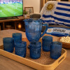 Combo Darwin Jarra Labrada Azul, Set 6 Vasos Labrados Azul y Bandeja Rectangular Simil Rattán Grande Combo Darwin Jarra Labrada Azul, Set 6 Vasos Labrados Azul y Bandeja Rectangular Simil Rattán Grande