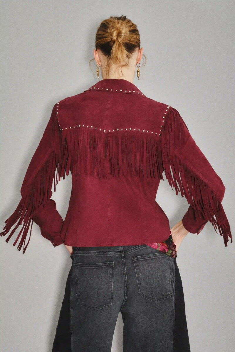 Camisa Bellota Fringes Cuero Bordo