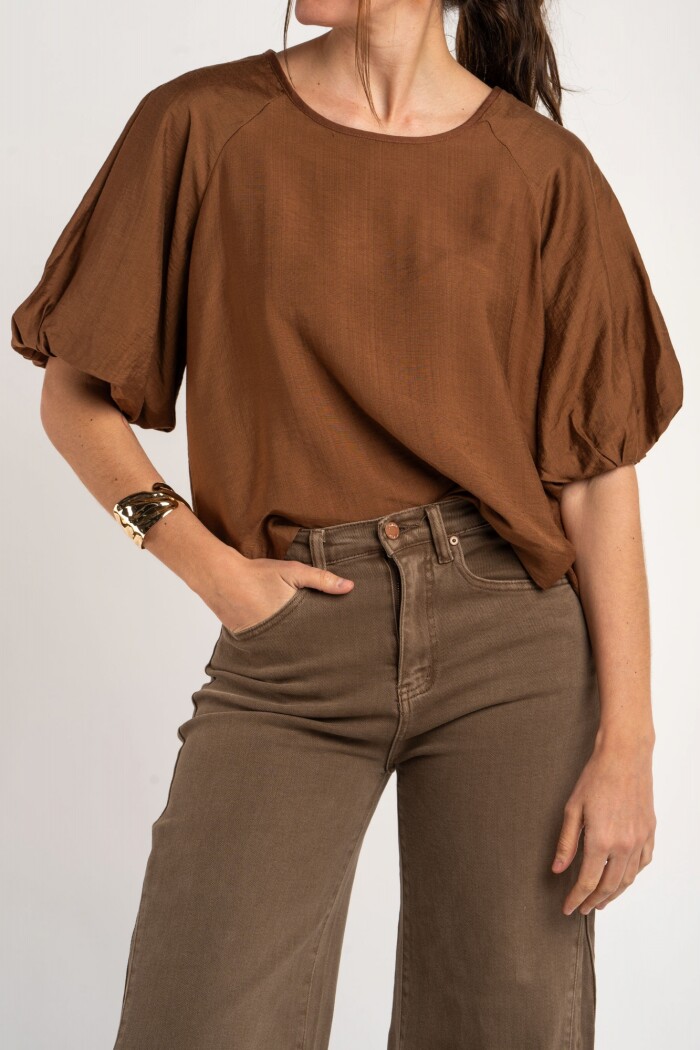 Blusa Mangas Balloon Moca