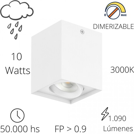 Aplique spot led DIMERIZABLE 10w CUBO de techo 3000K BLANCO