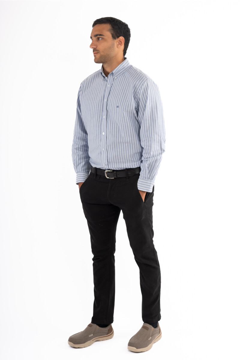 Camisa Rayada Brixton Azul Oscuro y Blanca