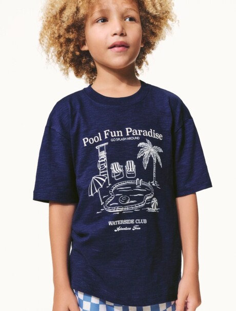 CAMISETA MANGA CORTA INFANTIL CON ESTAMPA AZUL