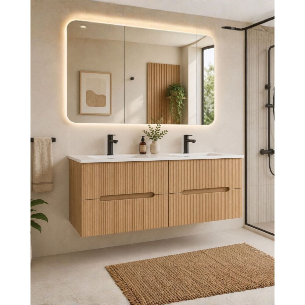 Mueble De Baño Suspendido Oak Ripado 120 Cm Con doble Bacha Mueble De Baño Suspendido Oak Ripado 120 Cm Con Doble Bacha