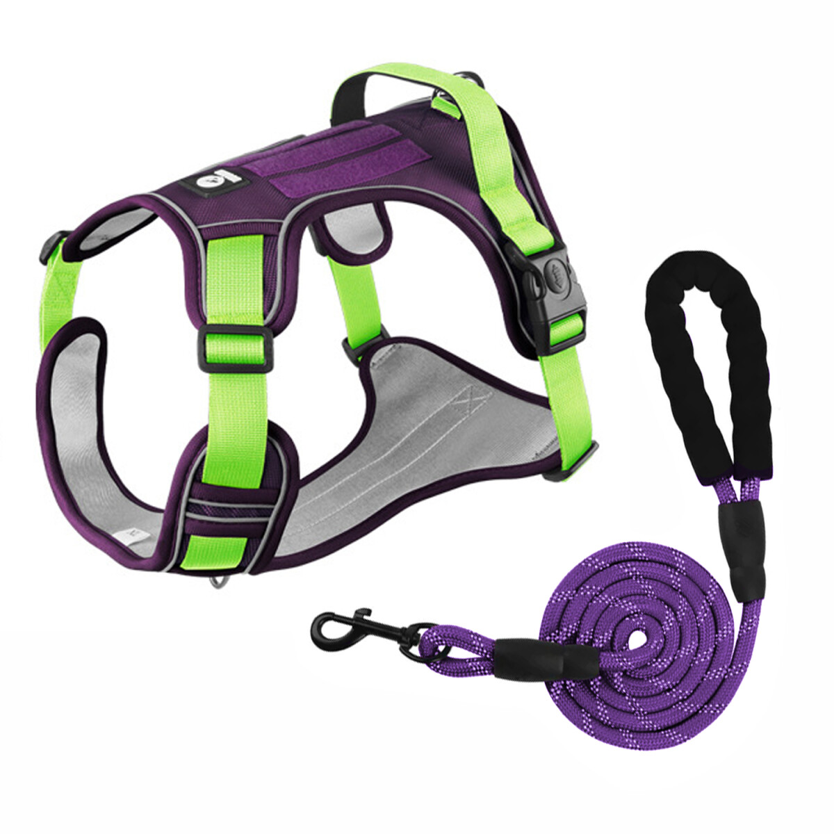 Arnés Antitirones Y Correa Nylon 1.5m Reforzado Ajustable - Verde/violeta 