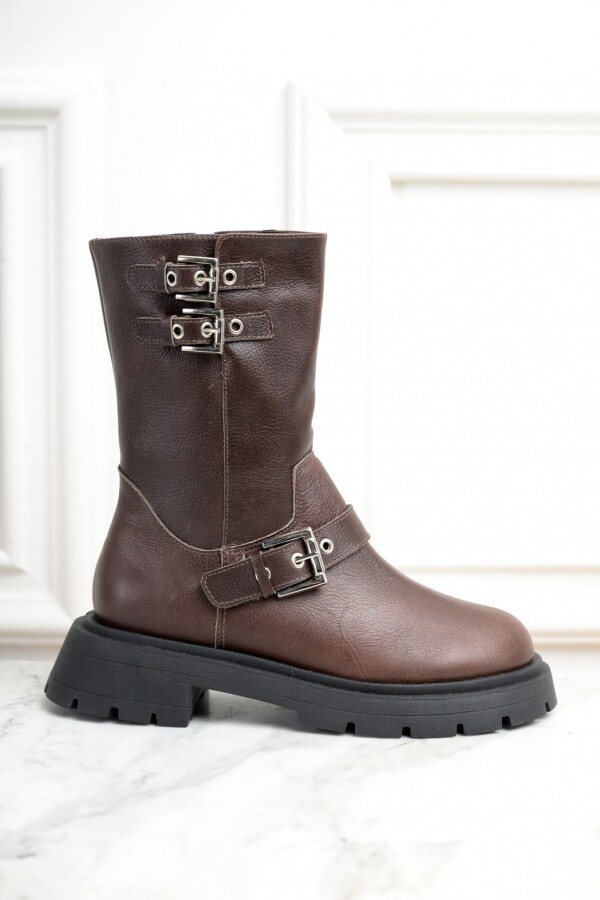 Bota Cuero Hebillas Chocolate