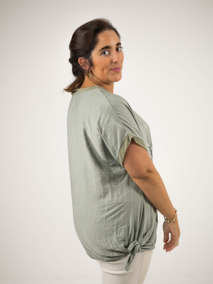 Blusa con nudo estampada con dorado Verde