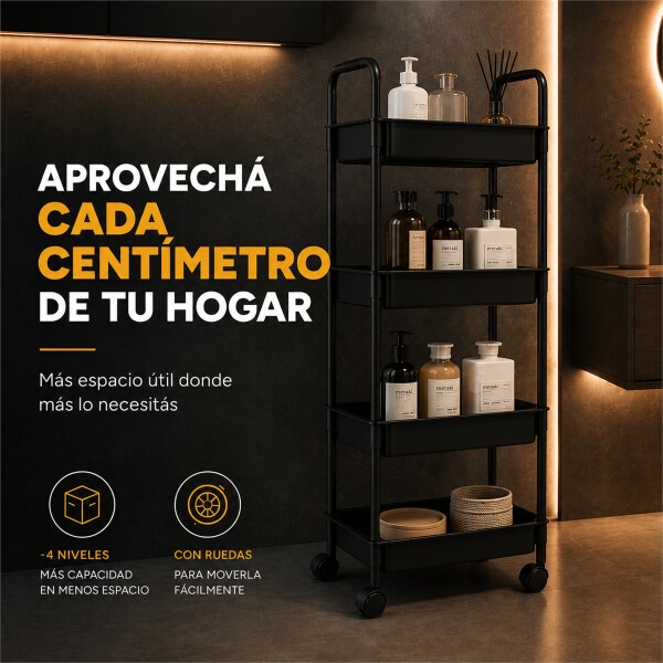 Carrito Organizador Auxiliar Multituso 4 Niveles Con Ruedas Negro 1