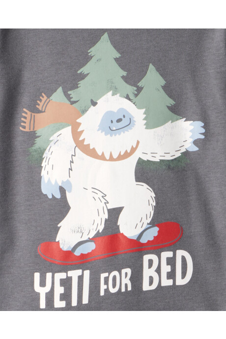 Pijama cuatro piezas de algodón, dos remeras manga larga y dos pantalones, diseño Yeti Sin color