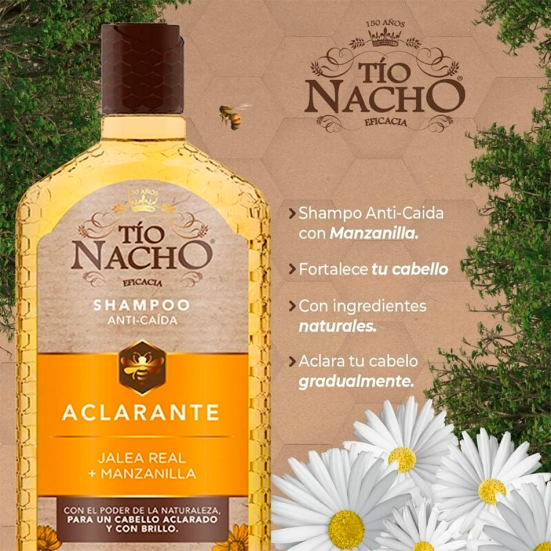 Pack Shampoo y Acondicionador Aclarante Jalea Real y Manzanilla Tío Nacho de 415 ML Pack Shampoo y Acondicionador Aclarante Jalea Real y Manzanilla Tío Nacho de 415 ML
