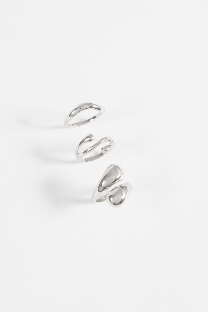 Set de 3 anillos curvo plateado