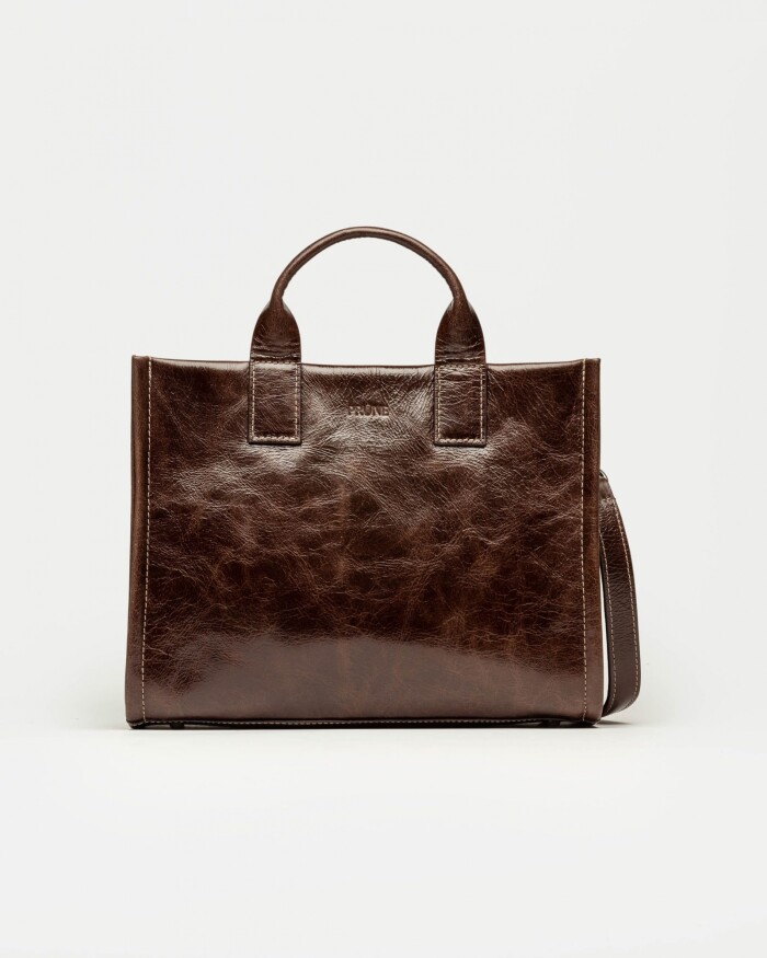 Cartera de mano Capri en cuero arrugado Marron