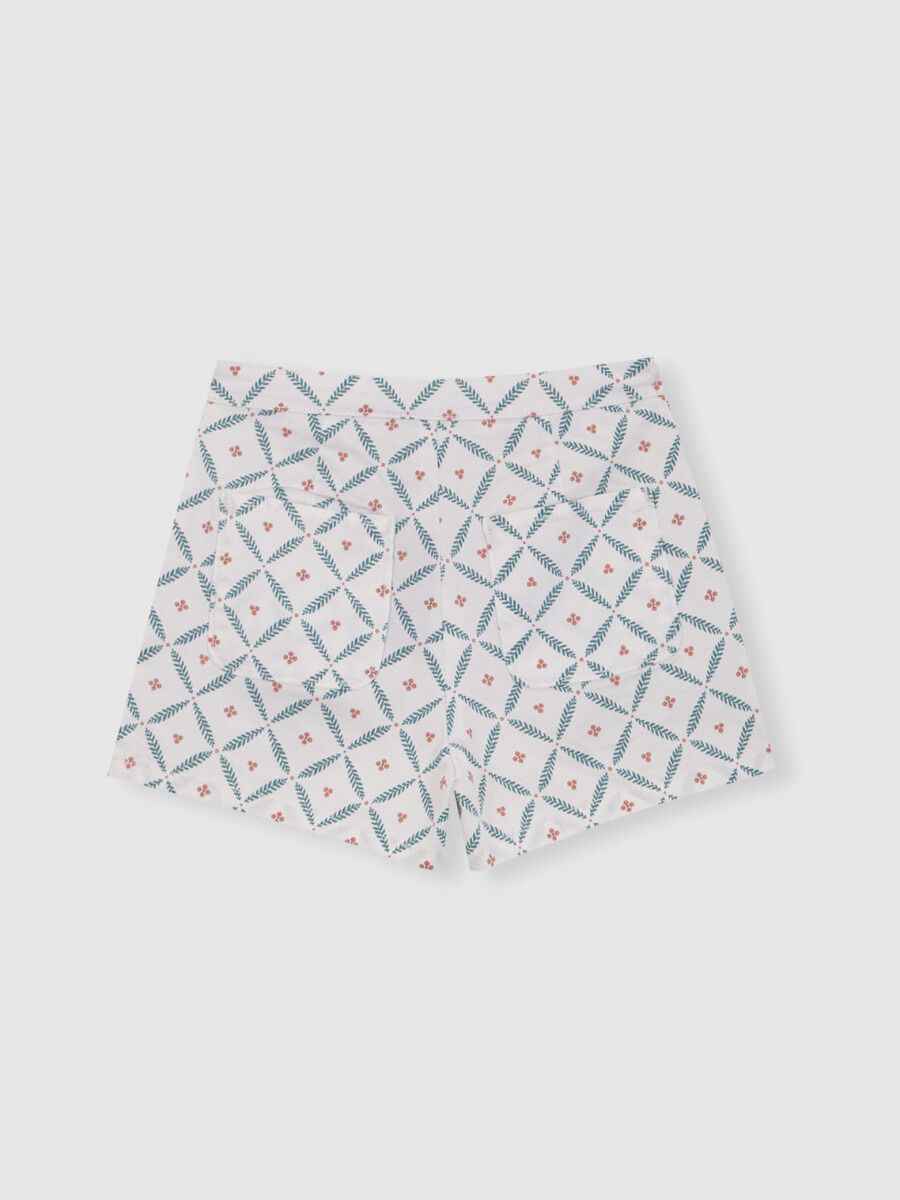 Pantalon Corto Con Estampado De Ramitas Blanco