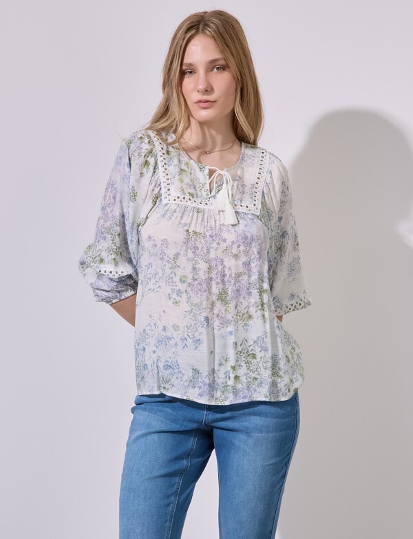 Blusa Gasa Flores CRUDO/MULTI