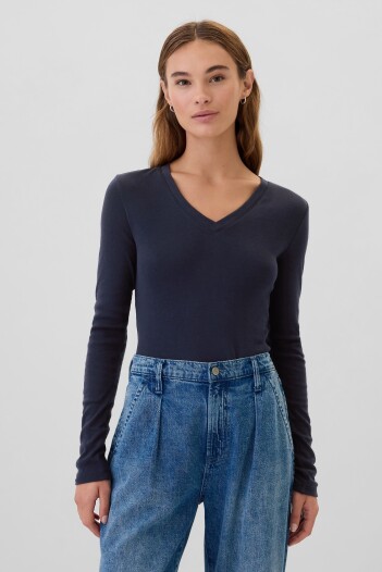 Remera Básica Cuello V Mujer Navy Uniform