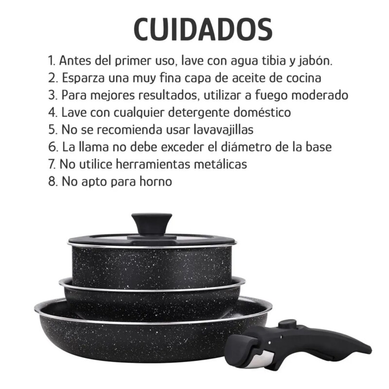 Batería De Cocina Selecta 5 Pzas Mango Extraíble Negro