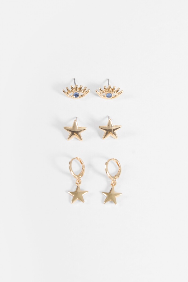 Set de 3 caravanas ojo dorado