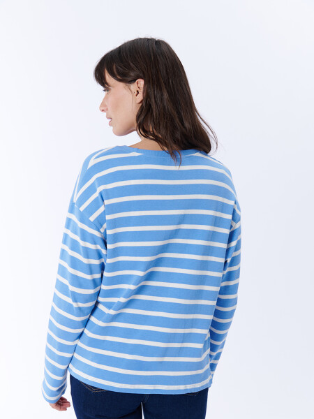 Remera manga larga rayas Celeste Y Crudo