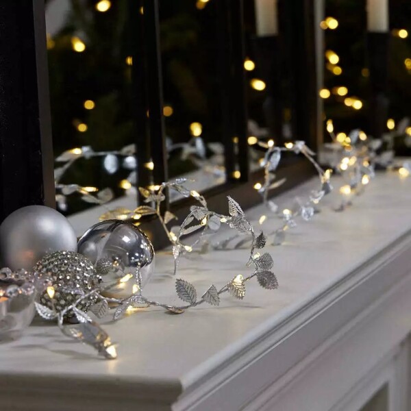 Guirnalda Guía Luces Led Hojas 5m Decoración Navidad Color Variante Plateado