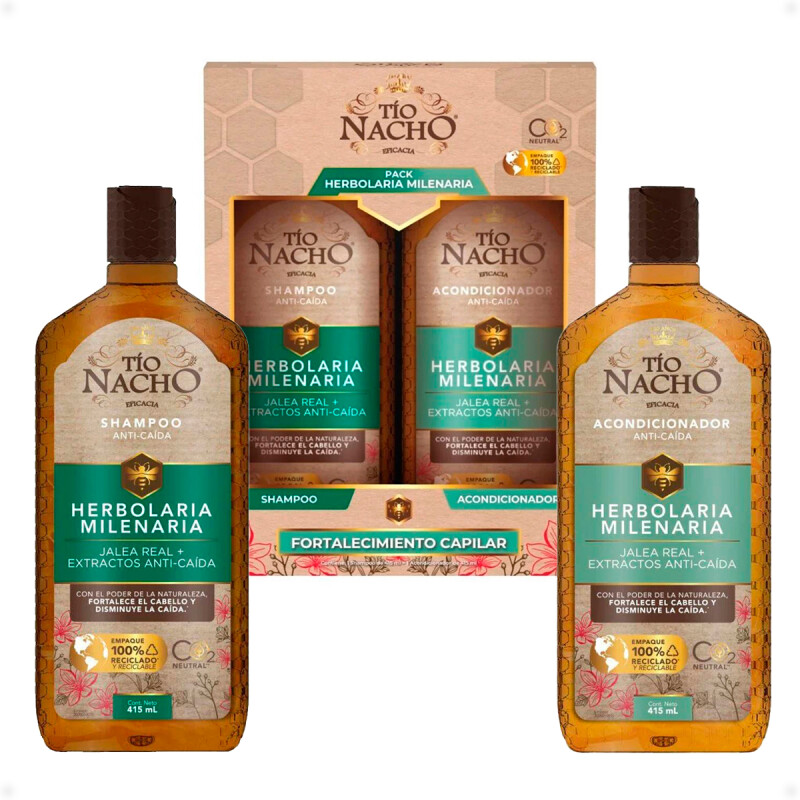 Pack Shampoo y Acondicionador Herbolaria Milenaria Jalea Real y Extractos Anticaída Tío Nacho de 415 ML Pack Shampoo y Acondicionador Herbolaria Milenaria Jalea Real y Extractos Anticaída Tío Nacho de 415 ML