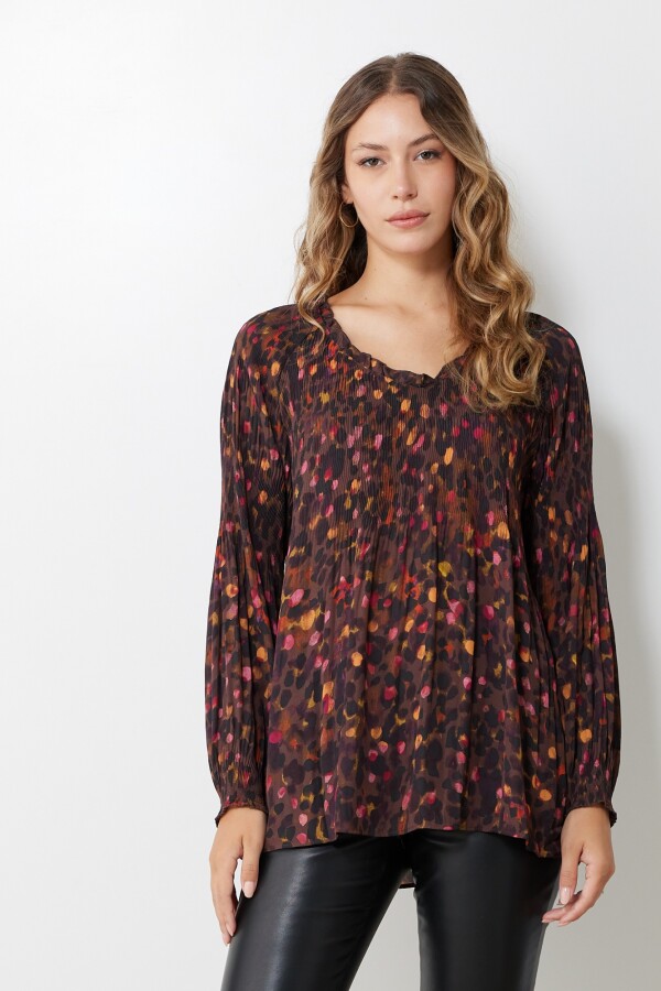 Blusa Plisada MULTI/MARRON