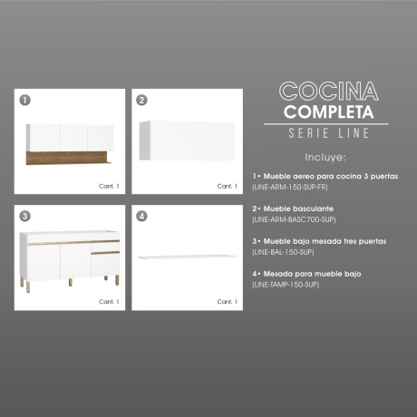 JUEGO COCINA MODULAR BLANCO LINE MDP MELAMINA BLANCO