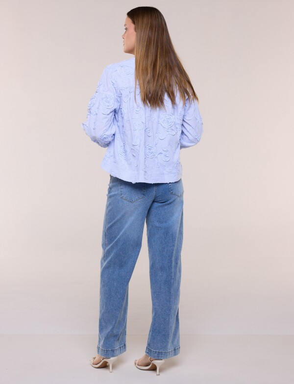 Blusa De Algodón Con Aplicaciones Florales CELESTE