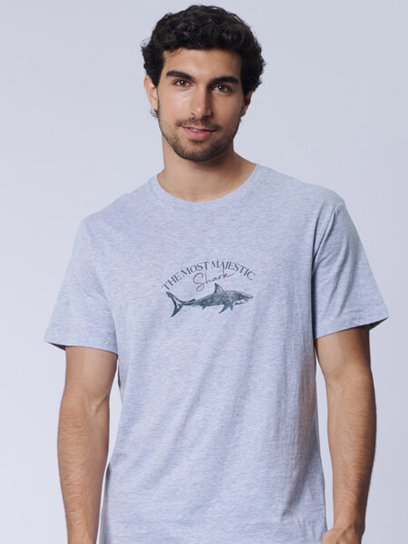 Remera estampa Tiburón Gris Melange