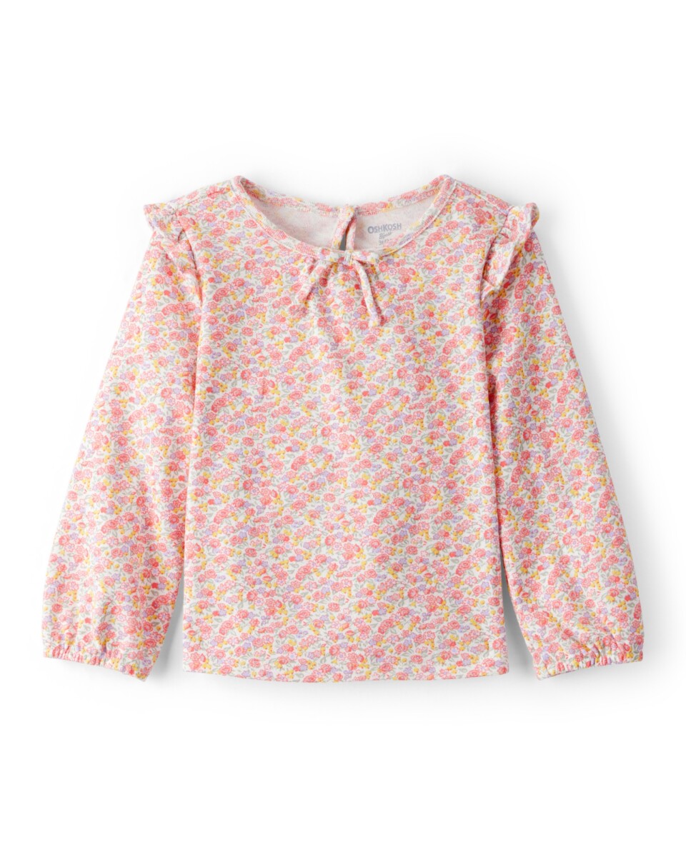 Blusa de algodón, manga larga, rosada, diseño floral 