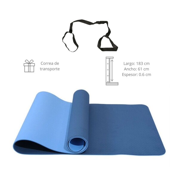 Colchoneta Mat Tpe 6 Mm Doble Color Azul Yoga Pilates con Correa Colchoneta Mat Tpe 6 Mm Doble Color Azul Yoga Pilates con Correa