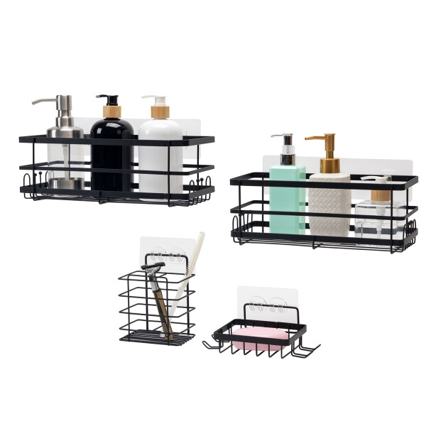 Set X4 Estante Organizador Baño Accesorio Ducha Con Adhesivo IMBACK Color Negro Set X4 Estante Organizador Baño Accesorio Ducha Con Adhesivo IMBACK Color Negro