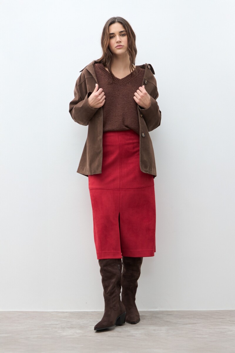 Falda simil gamuza con tajo - rojo 