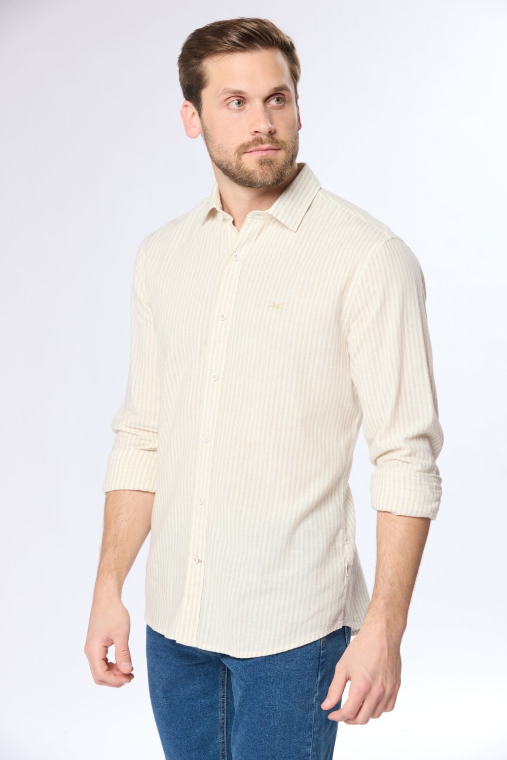 CAMISA DE LINO RAYADA Beige